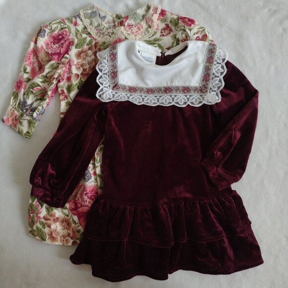 Bonnie Jean Lot of 2 Vtg Girls Dresses 5 6 Velvet Floral Christmas Party Dress